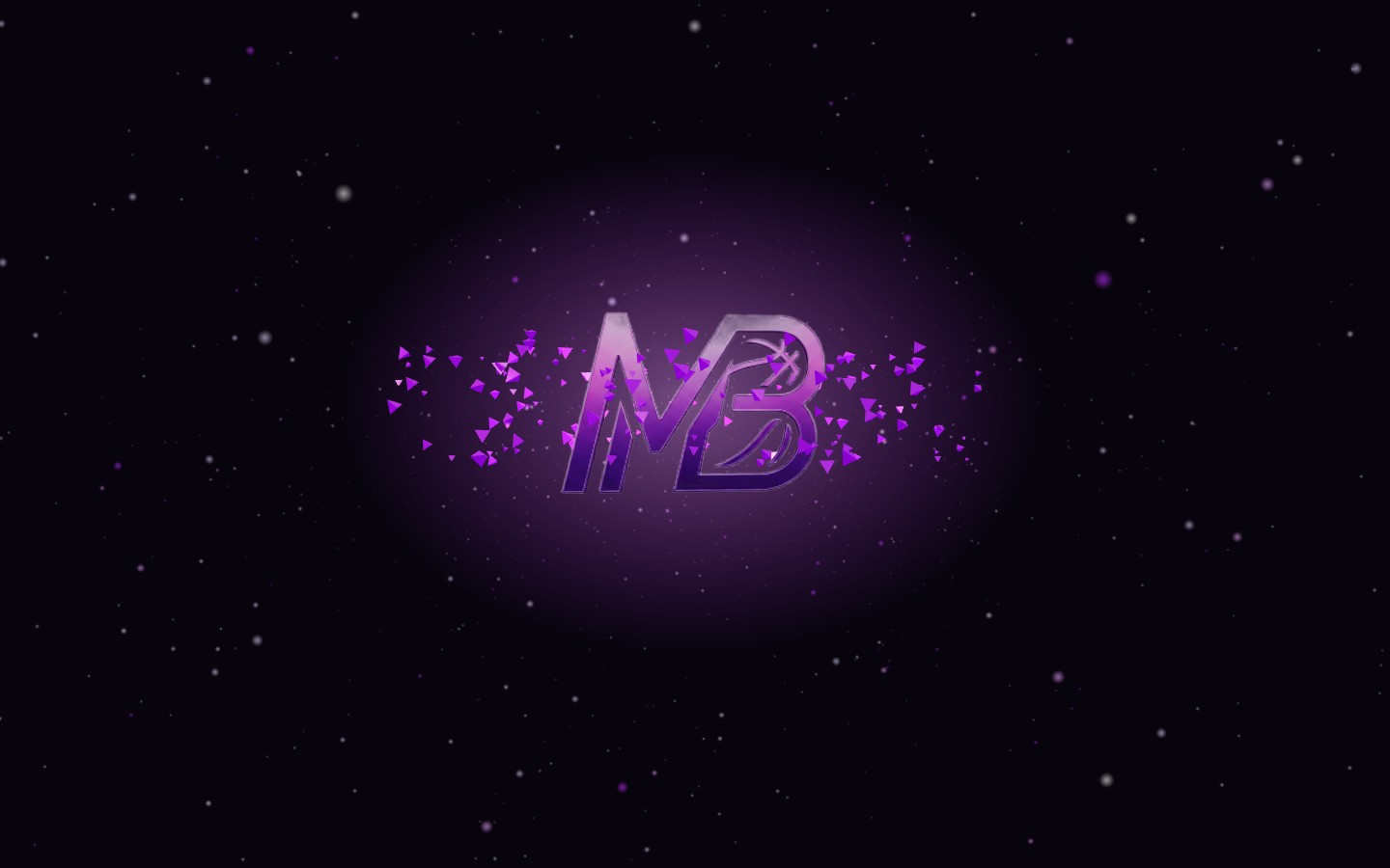 MyBaller's splash screen with the purple MB logo, glowing shards, and a particle background.